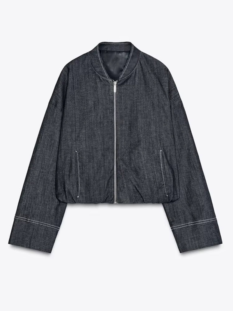 Denim Jacket Mini Skirt Set Slim Waist Bomber Long Sleeve Zipper Top High Waist A-Line Pleat Skirt Suit 2025 Spring Jeans Suit