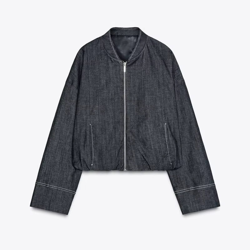Denim Jacket Mini Skirt Set Slim Waist Bomber Long Sleeve Zipper Top High Waist A-Line Pleat Skirt Suit 2025 Spring Jeans Suit